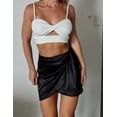 thumbnail image 4 of Wenseny Women’s Satin Side Pleated Wrap Skirts Asymmetrical Ruched A-Line Skirt Black XL, 4 of 8