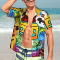 thumbnail image 3 of Lsque Geometry Dash Pattern Hawaiian Shirt for Men Unisex Summer Beach Casual Short Sleeve Cotton Linen Button Down Shirts-3X-Large, 3 of 6