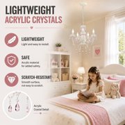 LaLuLa Mini Chandelier for Girls Bedroom, Small Pink and White 5-Light Modern Acrylic Crystal Ceiling Light for Kids Room Dining Room Foyer