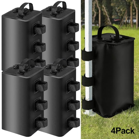 Wiher 4 Pack Canopy Weights, 10L Heavy Duty Canopy Water Weight Bag with 3 Magics Stick Nylon Handles, Leakproof Foldable Design for Canopy, Outdoor Gazebos, Sun Umbrellas, Awnings(Black)