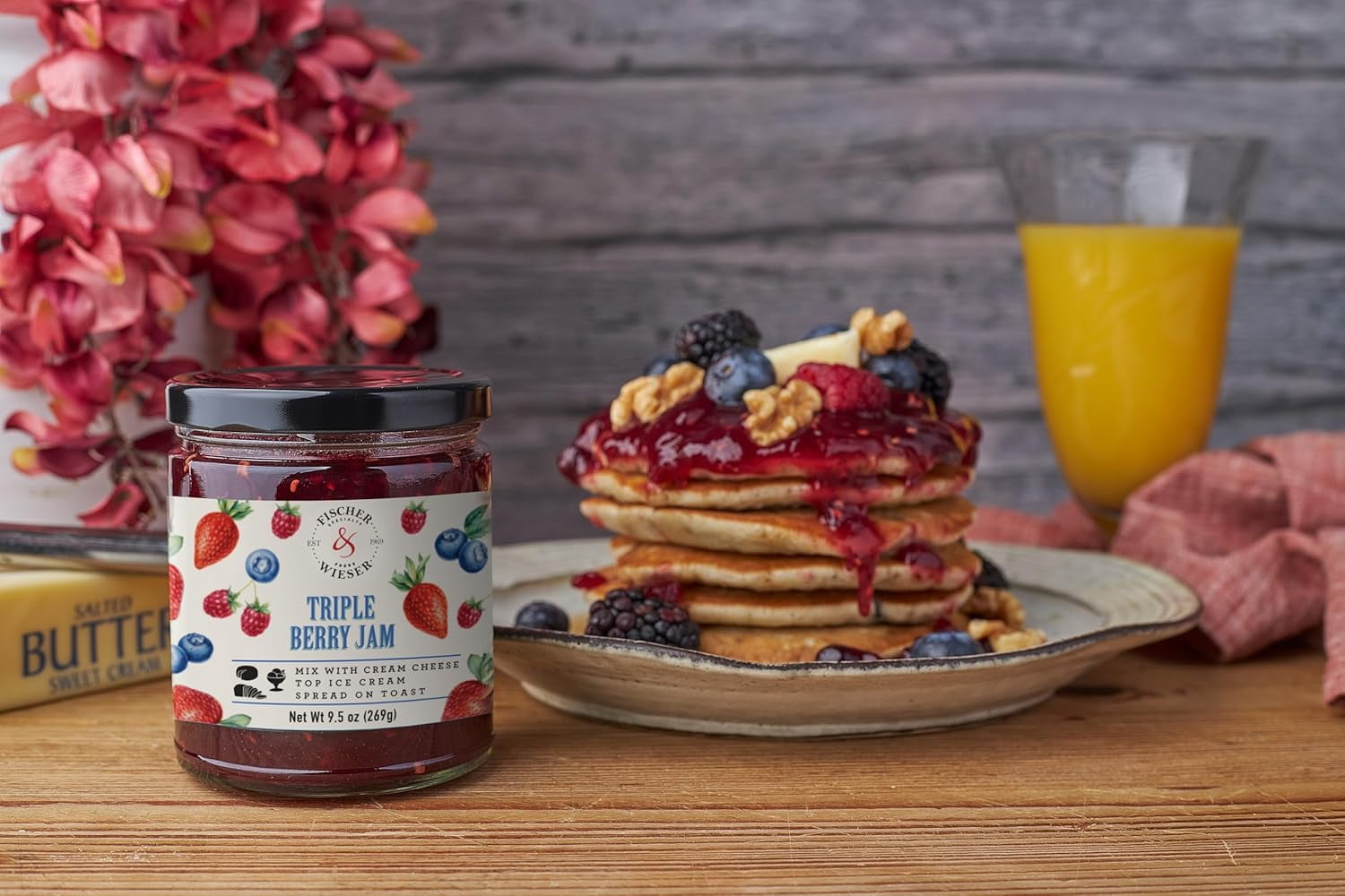 Pack of 6, Fischer & Wieser Triple Berry Jam, 9.5 oz
