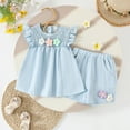 thumbnail image 2 of SJLDQY Toddler Baby Girl Outfits Summer Clothes 3D Flower Ruffle Sleeveless Smocked Tunic Top Shorts 2Pc Sets, 2 of 7