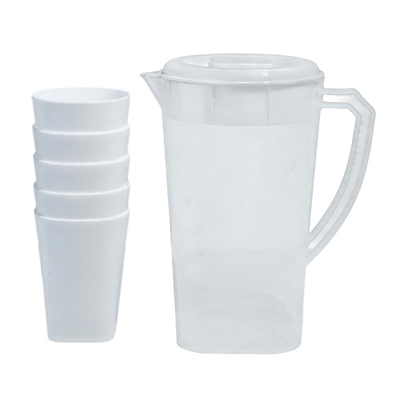 Rirozkan Beverage Dispenser Set, 74 oz Glass Water Pitcher with Lid and 5 Cups, Cold Brew Coffee Pot for Parties, Fruit Infused Water, Family Gatherings