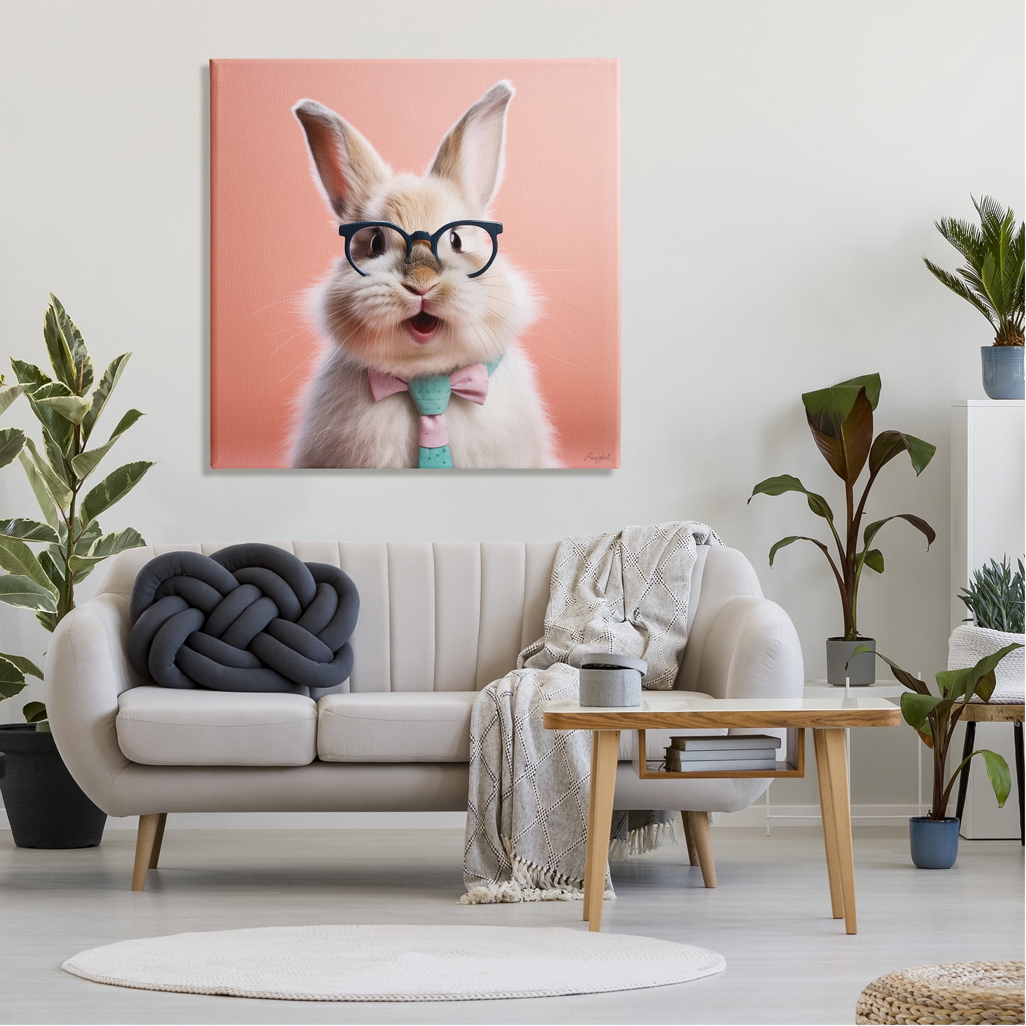 Stupell Industries Rabbit in Glasses Animals & Insects Painting Gallery Wrapped Canvas Art Print Wall Art, 36 x 36