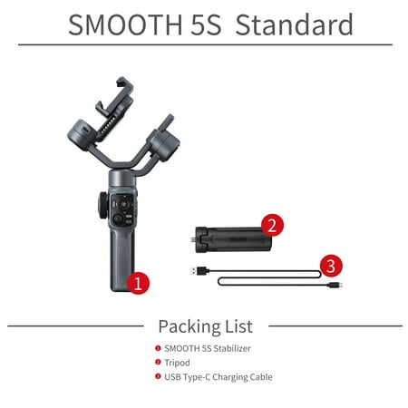 Zhiyun - Smooth 5S 3-Axis Gimbal Stabilizer Standard for Smartphones with detachable tri-pod stand - Gray