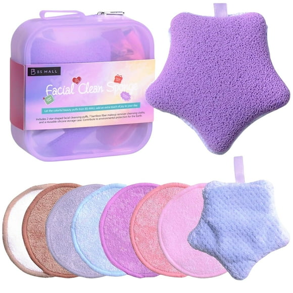 Set de esponjas faciales BS-MALL Gentle con bolsa de silicona, 10 unidades