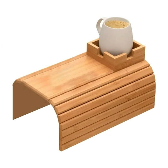 Natural Bamboos Sofa Side Tray Nonslip Base Removable Drink Holders Convenient Foldable Design For Small Spaces