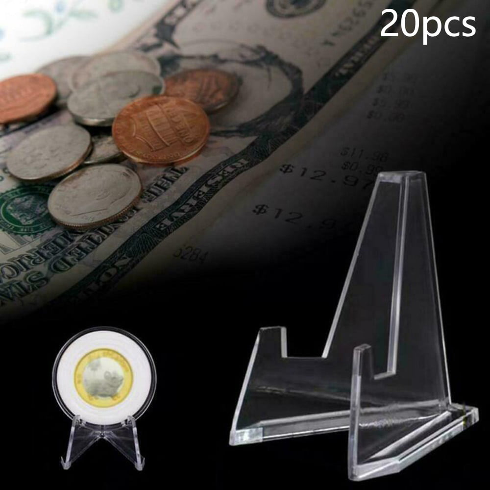 .20pcs Clear Acrylic Display Stand Easel For Capsules Coins Pocket Watches Kits. 