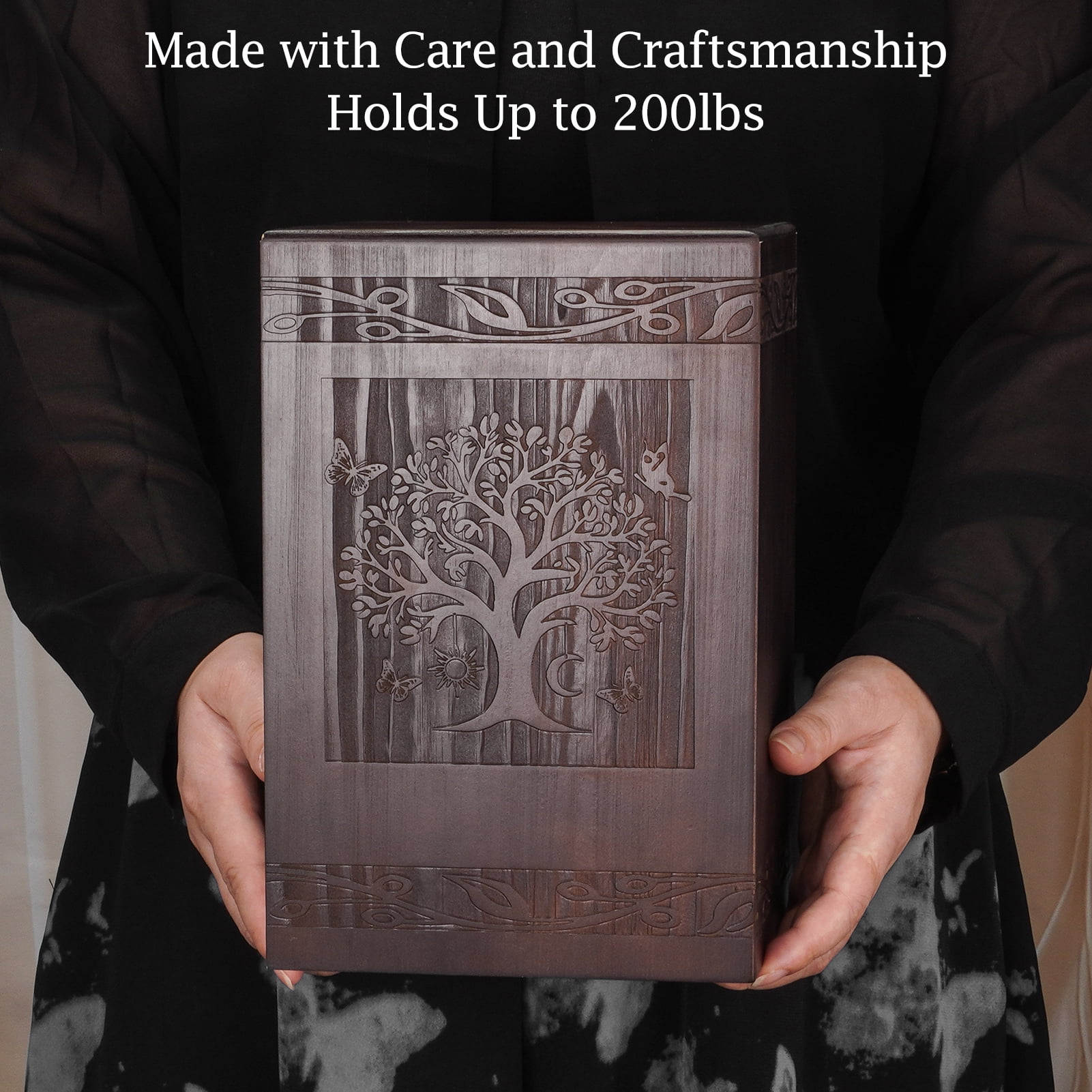XIUDA Cremation Urns for Human Ashes Adult Male Female, Wooden Tree of Life Medium Keepsake Urns for Ashes, Burial Funeral Memorial Decorative Urns for Men Women Pets Dog Urn- Up to 200 lbs