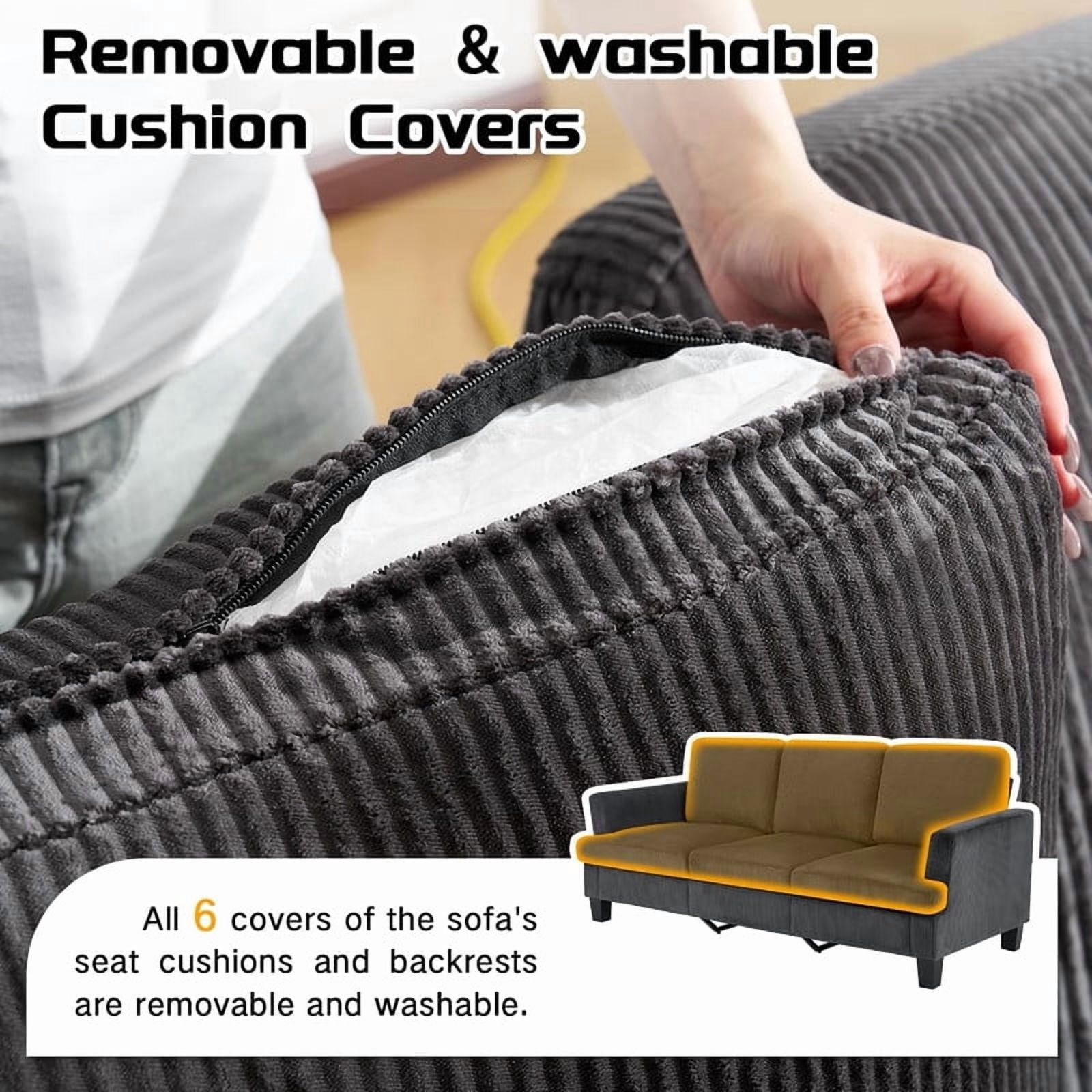 84" Modern 3-Seater Sofa, Upholstered Couch with Washable Covers and 25.6'' Deep Seat, Comfy Sofa Couch for Living Room, Bedroom, Apartment, Office