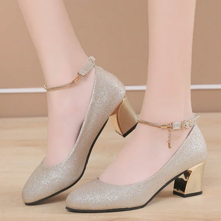 

Cathalem Clear High Heel Shoes for Women Women s Heels Heels High Solid Toe Shoes Round Wedding Fashion Work Women s high Shoes Gold 5