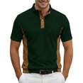 thumbnail image 3 of Mens Zip Placket Polo Shirt Color Block T Shirt Summer Casual Short Sleeve Top Green XL, 3 of 5