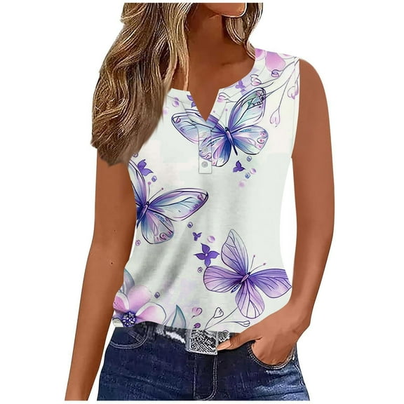 GaThRRgYP Women's Elegant Sleeveless Dress Top,Women's Printed V-neck Sports for Outer Wear Bottoming Slim Sleeveless White S