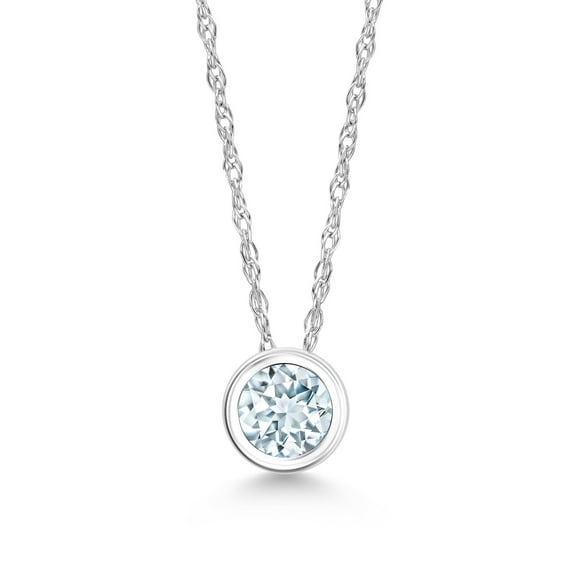 Gem Stone King 0.25 Ct Round Sky Blue Aquamarine 14K White Gold Women's Solitaire Pendant with Chain