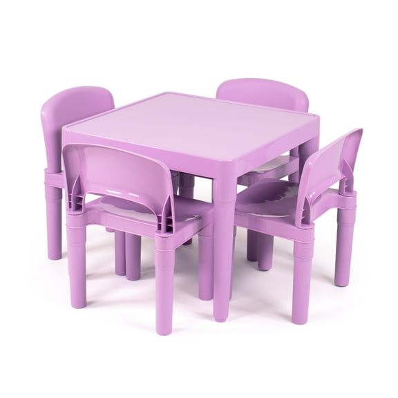 Humble Crew Quinn Toddler Lightweight Plastic Table and 4 Chairs Set, Square Purple Table & Chairs