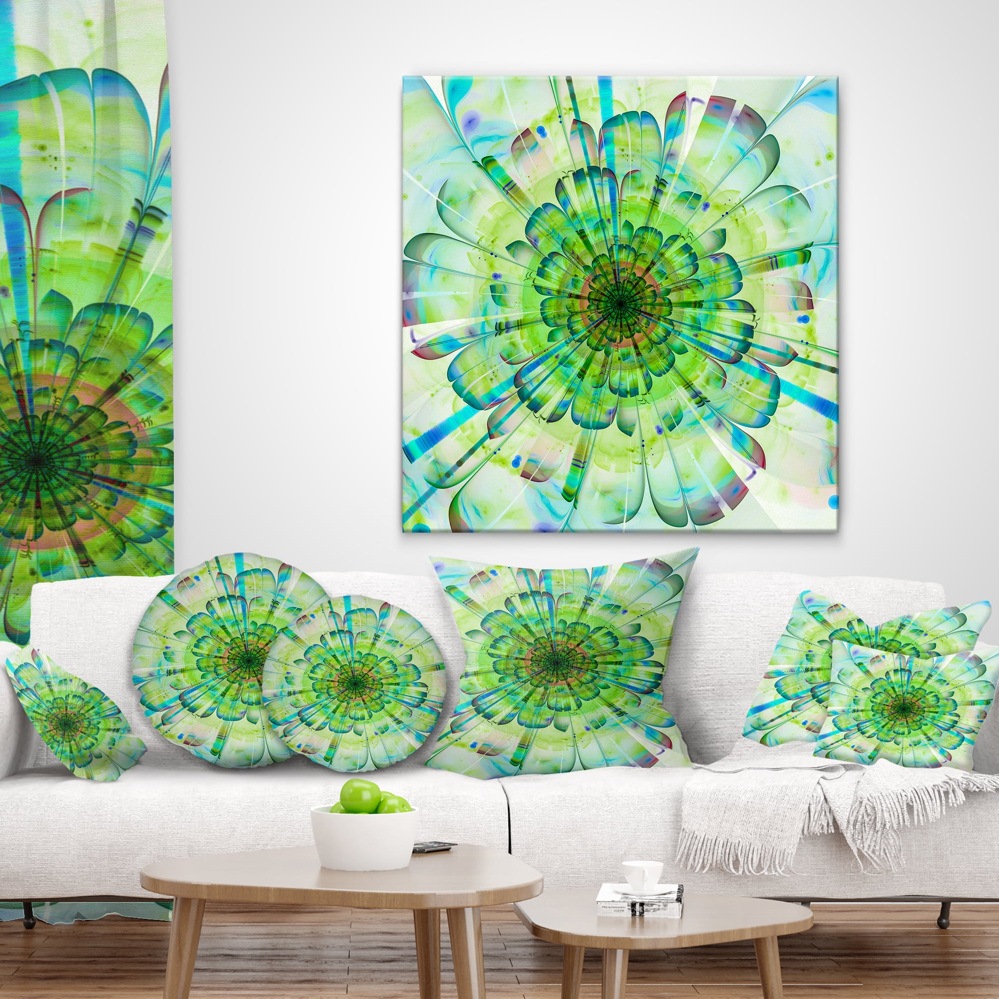 Designart Light Blue Digital Flower Petals Close up - Floral Throw Pillow - 12x20