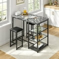 thumbnail image 3 of VECELO Bar Table and Chair Set, Dining Tables with 2 Bar Stools, Kitchen Counter with 3 Tier Storage Shelves, Counter Height Dining Tables & Chairs for Kitchen, Living Room, Marble Black, 3 of 11