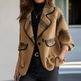 thumbnail image 5 of XFLWAM Women's Coats Fall Winter Warm Mid Length Wool Pea Coat Lapel Collar Plaid Prinitng Jackets Long Sleeve Outerwear Khaki M, 5 of 8
