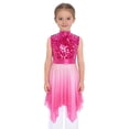 thumbnail image 3 of Hansber Kids Girls Sequin Sleeveless Mock Neck Liturgical Worship Praise Dance Dress Tunic Ballet Lyrical Dancewear Hot Pink 16, 3 of 7