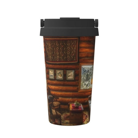 

Susaid Log Cabin Inside Print Coffee Travel Mug Insulated Coffee Mug with Lid Leakproof Coffee Thermos Coffee Tumbler for Hot&Cold Drinks