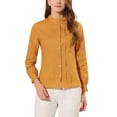 thumbnail image 1 of INSPIRE CHIC Chemise Boutonnée en Coton à Col Montant en Dentelle à Manches Longues pour Femme P Jaune Gingembre, 1 of 7