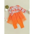 thumbnail image 3 of Bagilaanoe 2Pcs Toddler Baby Girl Halloween Outfits Pumpkin Print Long Sleeve A-Line Dress Tops + Leggings 6M 12M 18M 24M 3T Kids Fall Long Pants Set, 3 of 9