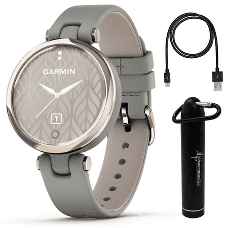Garmin Lily Classic Women Fitness Smartwatch Cream Gold, Gray Leather with Wearable4U Power Bank Bundle