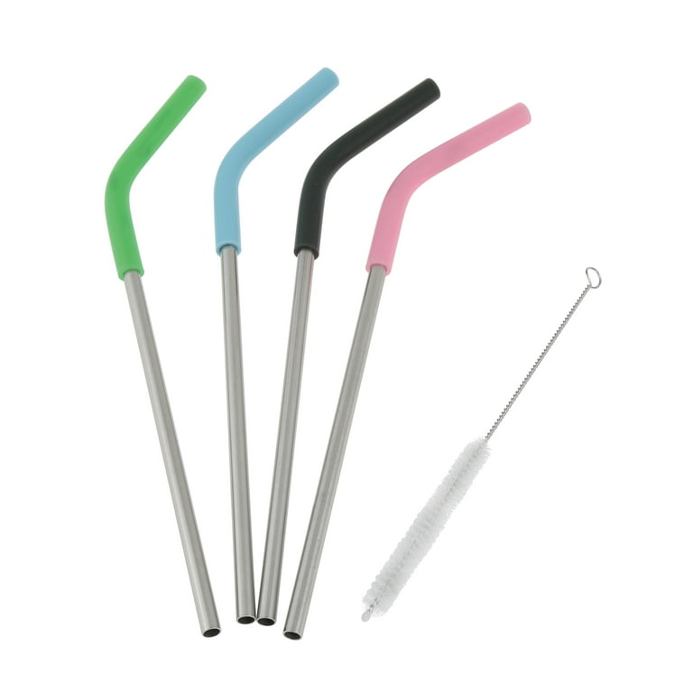 Farberware 13 Piece Stainless Steel Straw Set with Silicone Tips & Cleaning Brush on Clip Strip