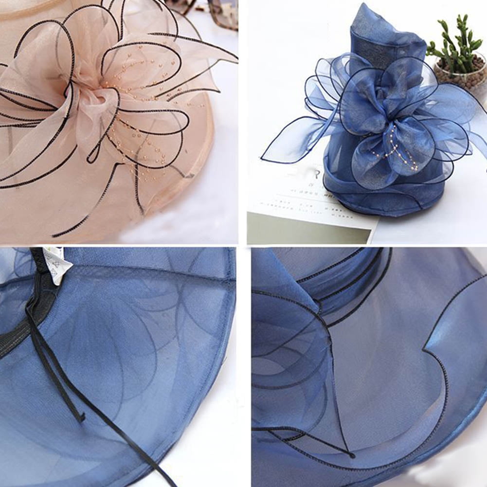 1125 Women Organza Fascinator Church Kentucky Derby Hat Floral Tea Party LUDLZ Women Kentucky Derby Organza Flower Wide Brim  main image 3