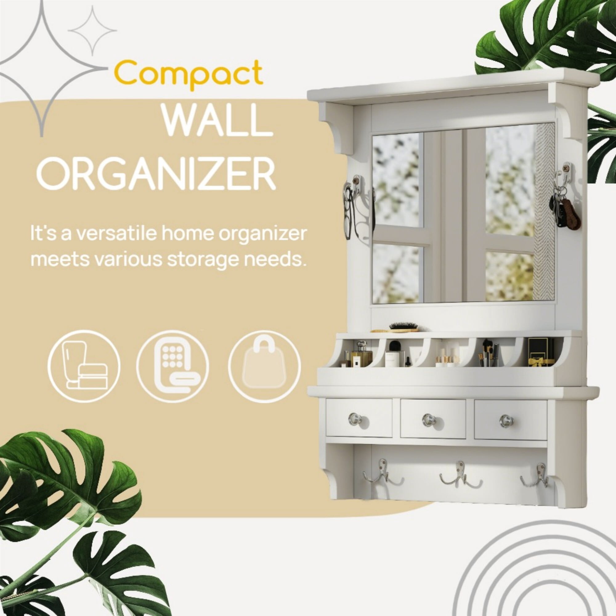 AENKYO Floating Makeup Vanity with Mirror & Drawers | Wall-Mounted Organizer for Bathroom & Bedroom, White