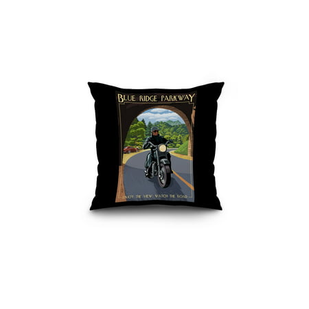 Blue Ridge Parkway, North Carolina - Motorcycle & Tunnel - Lantern Press Artwork (16x16 Spun Polyester Pillow, Black