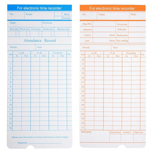 Yescom 200 Count Monthly Time Clock Cards Timecard for Employee Attendance Payroll Recorder