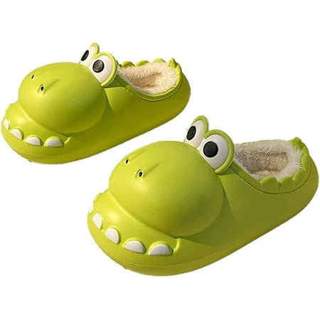 

CoCopeaunt Women Men Cute Funny Dinosaur Fluffy Fur Warm Winter House Shoes Fashion Waterproof Block Heel Cover Indoor Outdoor Slippers
