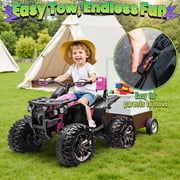 24 Volt ATV for Kids, Sunnyfree 4 Wheeler for Kids, 4WD Power Car Wheels with Remote, Bluetooth, Music, Spring Suspension, Pink