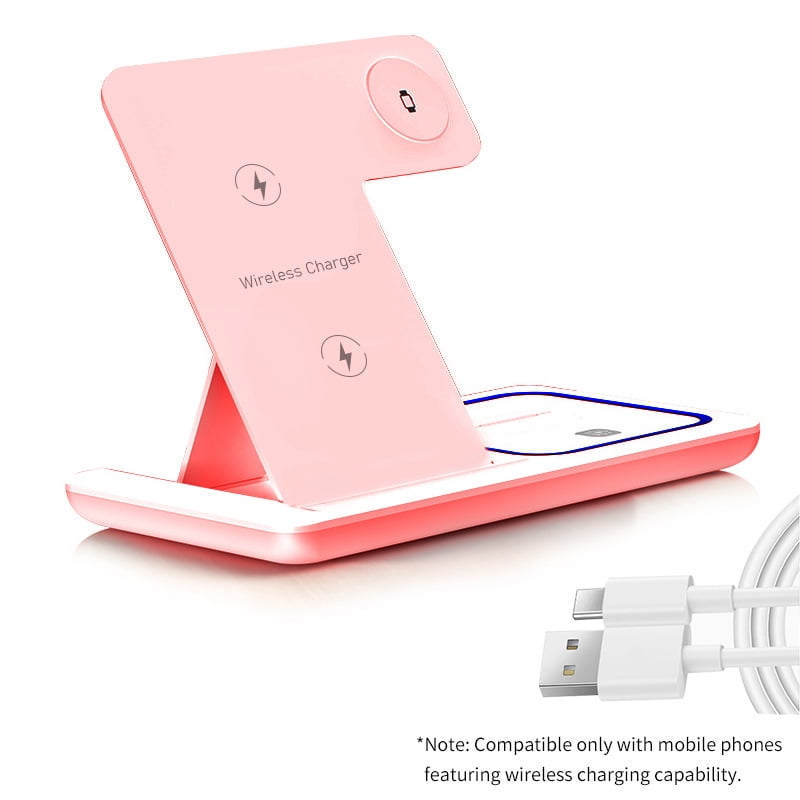 3-in-1 Wireless Charger: Fast Charge for iPhone/Apple Watch/AirPods – Foldable, Pink