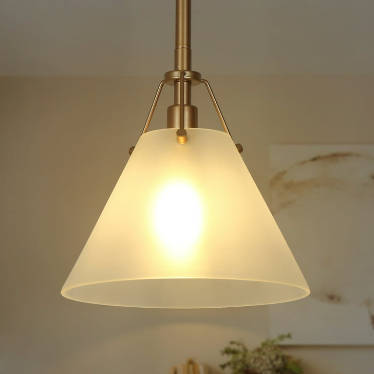 Modern Farmhouse Mini 1-light Kitchen Islands Pendant Light with Cone  Frosted Glass Shade - D 7.9'' x H 70.9
