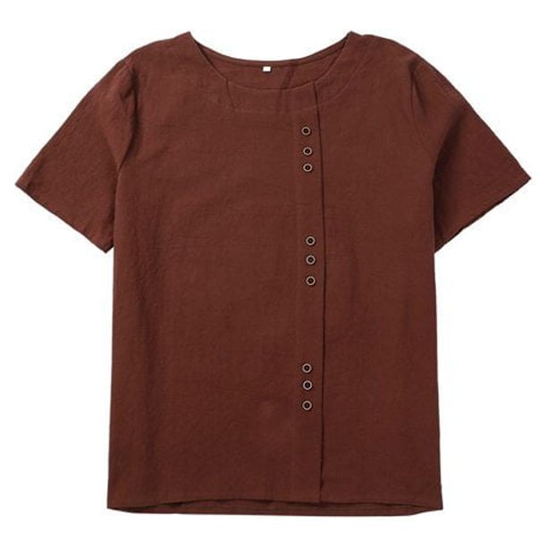 Aunavey Women's Cotton Linen T-Shirts Short Sleeve Tunic Tops Casual Loose  Blouse