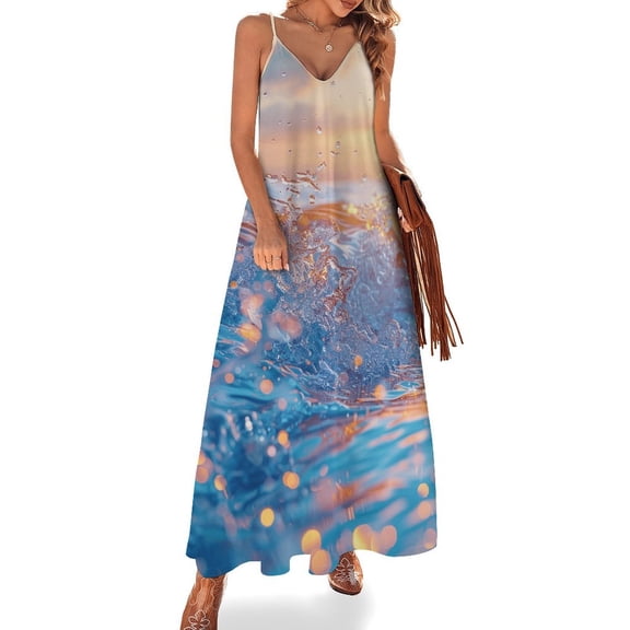 Water Splash Ripple Sleeveless Dress Woman Fashion Long Dresses Women's Summer Suit Dress Summer 2025 Women