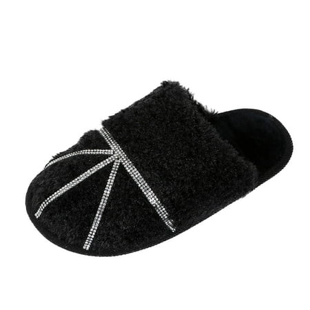 

Women s Rhinestoneh Pure Color Warm And Comfortable Flat Casual Slippers