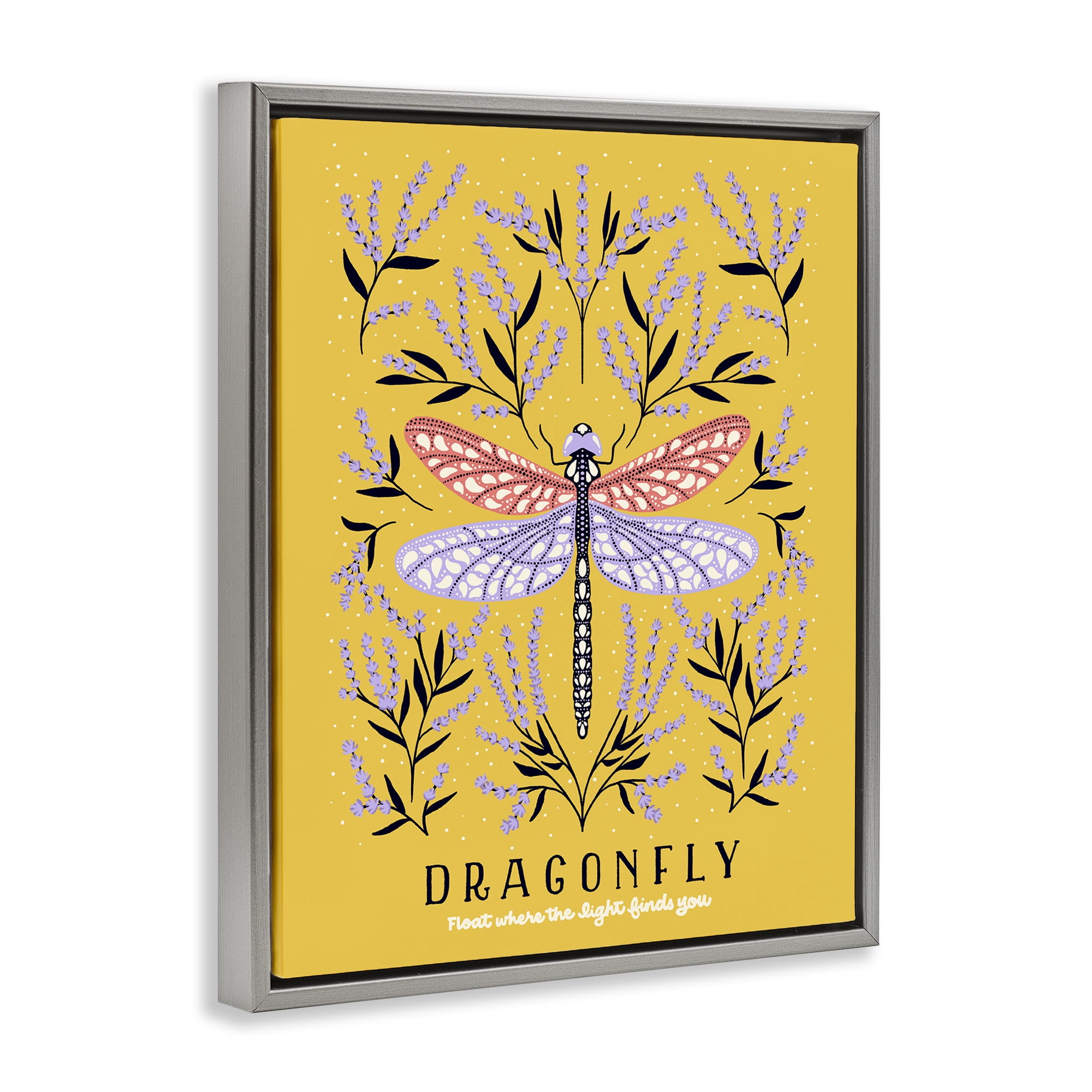 Stupell Industries Dragonfly Symmetry on Yellow Gray Framed Floater Canvas Wall Art, design by Indira Prieto | IndySign