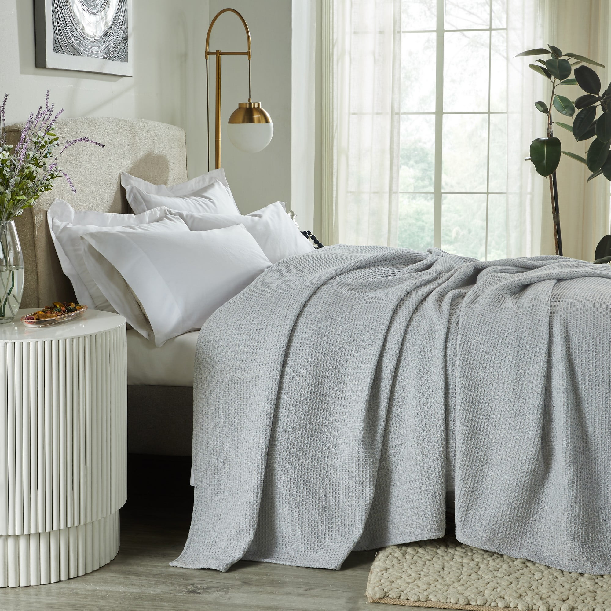 Better Trends All Season Twin Size Blanket 100% Cotton Waffle Weave Blanket for Couch Lightweight & Breathable, Soft Blanket (66"x 90") Light Gray Janiya Collection