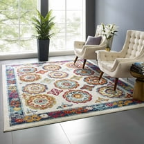 Modway Entourage Odile Distressed Floral Moroccan Trellis 8x10 Area Rug in Ivory, Blue, Red, Orange, Yellow
