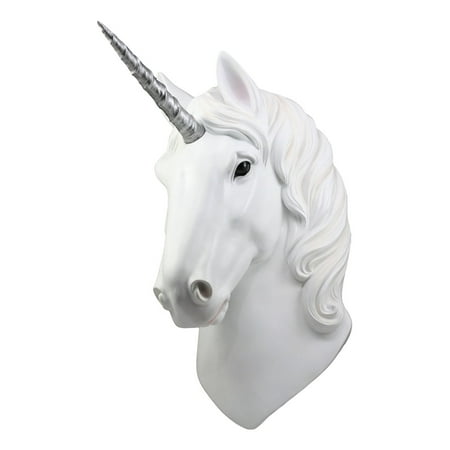 Ebros Her Majesty White Unicorn Wall Head Mount Decor 3D Figurine Ancient Rampart Fabled Steed Silver Horned Unicorn Wall Decorative Plaque
