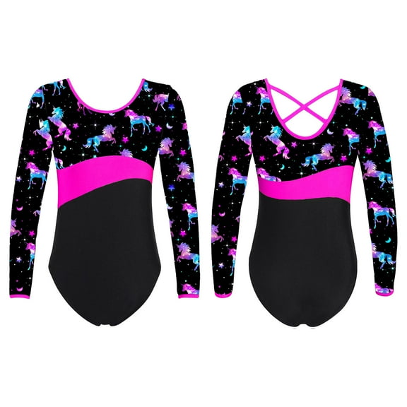 Aislor Kid Girls One Piece Gymnastic Bodysuit Long Sleeve Ballet Dance Leotard Athletic Unitard Size 4-16 A Night Pegasus 12