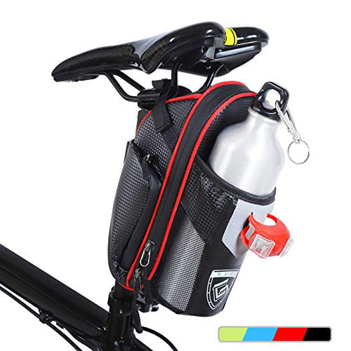 Selighting Bike Saddle Bag Waterproof Mountain Road MTB Bike Seat Pack with Water Bottle Pockets Holder/Reflective Stripes 