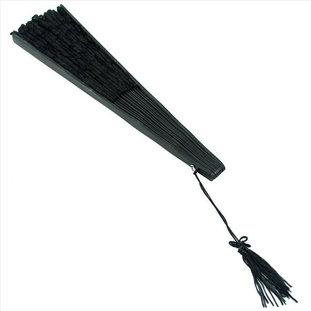3X Abanico Hecho A Mano de Algodon de Encaje Plegable para Decorar la Boda la Fiesta (Negro)