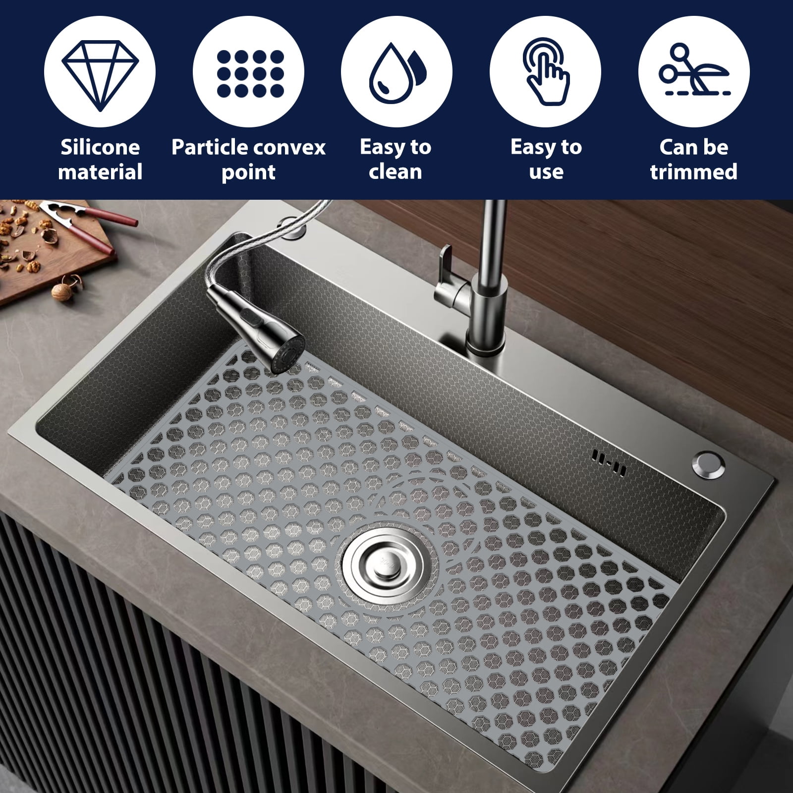 Hollow out Silicone Sink Protector Mat Cuttable Versatile Kitchen Sink Mat With Anti Slip Particle for Stainless Steel Basin Countertop