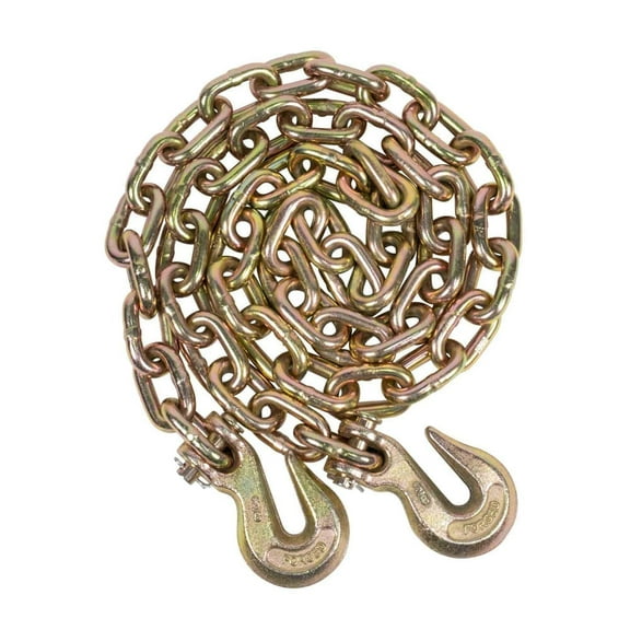 3/8 Inch x 25 FT Grade 70 Binder Chain with Clevis Grab Hooks - G70 Transport Tow Chain - 6,600 Lbs Working Load Limit