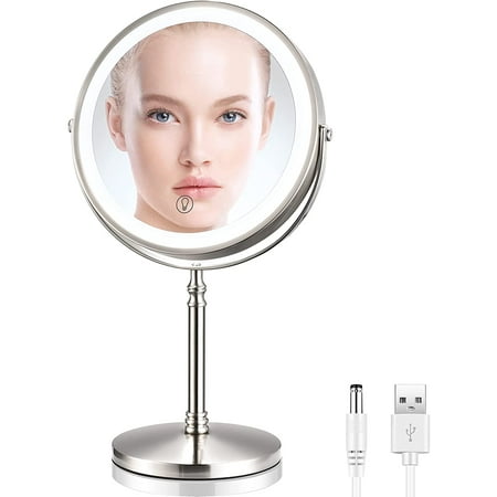Rechargeable Lighted Makeup Mirror With 3 Color Lights 8 Inch 10x Magnifying Double Sided Led Vanity Magnification Cosmetic Light Up Nickel Canada Rechargeable Lighted Makeup Mirror With, 10x Light Up Makeup Mirror