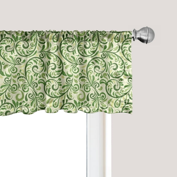 Ambesonne Green Window Valance, Curly Ornate Leaf Damask, 54" X 18", Pale Green Fern Green
